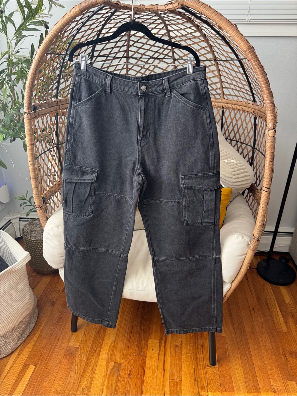 Divided Black Washed Cargo Pants